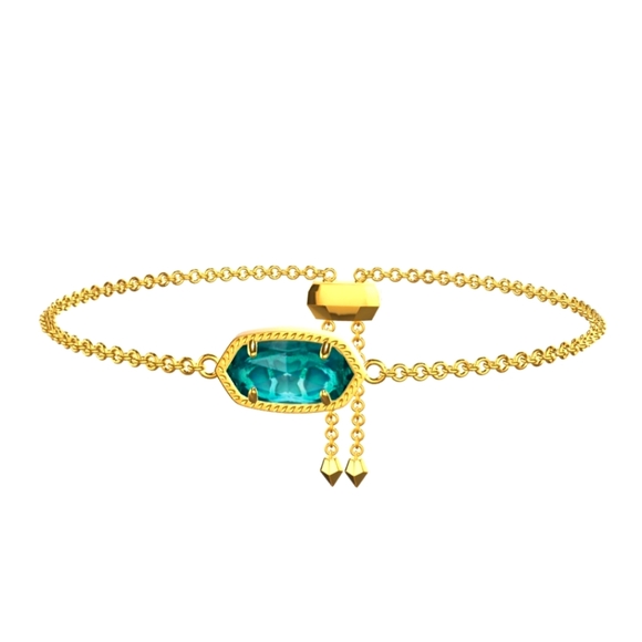 KENDRA SCOTT Elaina Gold Adjustable Chain Bracelet in London Blue Glass - Picture 1 of 3